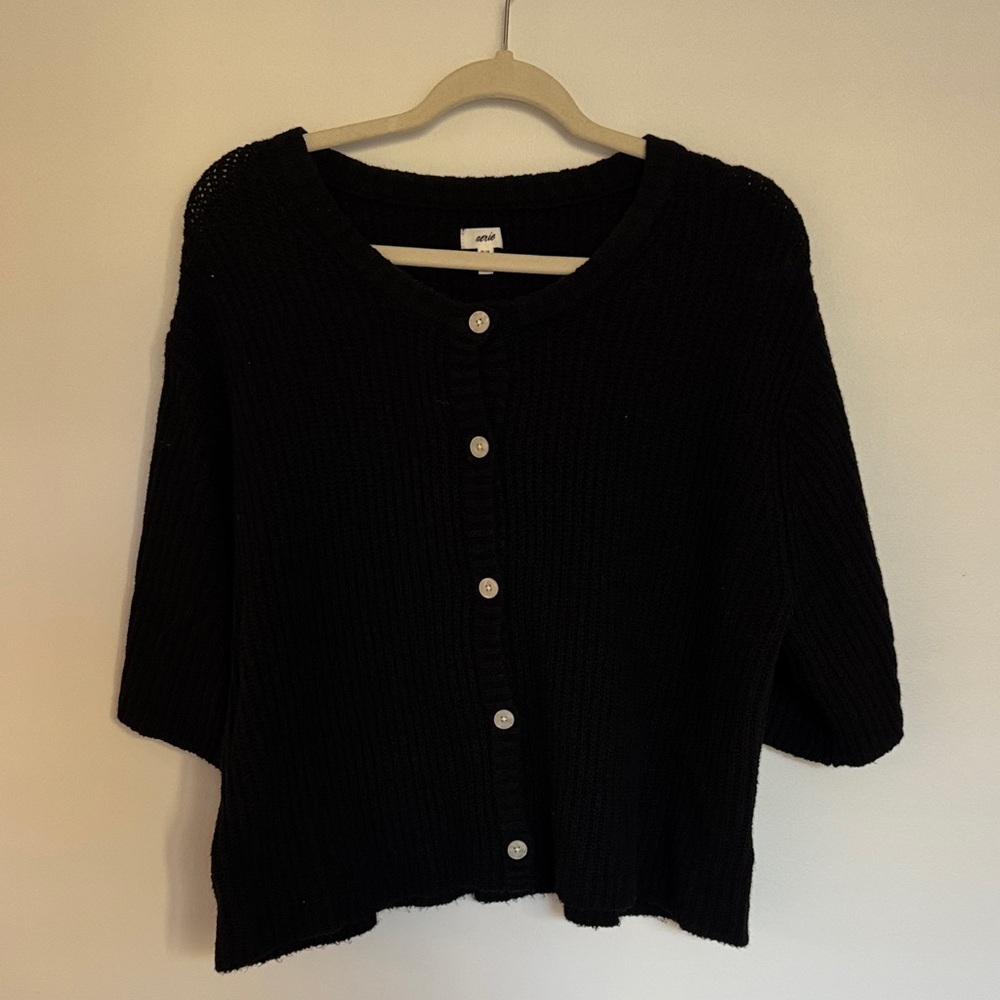 Aerie Black unREAL Short Sleeve Cardigan